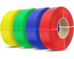4KG PLA+ 2.0 3D Printer Filament Set - Sterker Materiaal, Spoelvrij, Inclusief Rood, Blauw, Groen en Geel