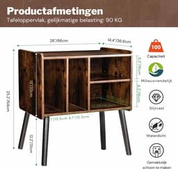 SNJY® Platenspeler Meubel - Platenspeler Kast - LP Houder - Platenhouder - 36,6D x 66B x 64H - Bruin — thumbnail 2