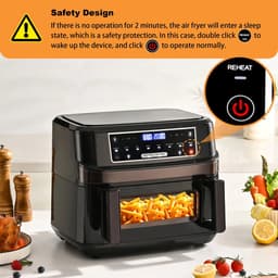 Heteluchtfriteuse – Airfryer - Airfryer Oven XXL - 12L - Dubbele Kookkamer Instelbaar - 2000W - 240V - 8 Voorgeprogrammeerde Programma's - LED Touchscreen - Kijkvenster - Zwart — thumbnail 3