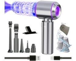 SNJY® Auto Stofzuiger - Kruimeldief - Handstofzuiger - Kruimelzuiger - 6 Opzetstukken - Zuigen en Blazen - 120 W - Grijs/Paars