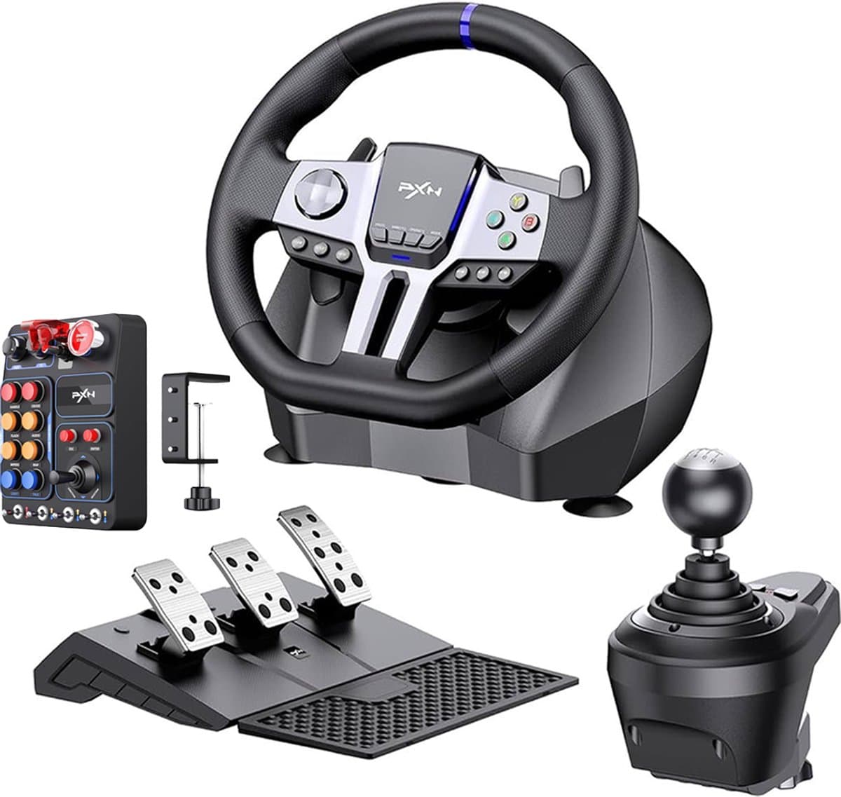PXN V9 Gen 2 Racestuur + CB-1 - Buttonbox - Value Pack - Complete Sim Racing Setup met Pedalen & Shifter - 270/900° - PS4, Xbox, PC - Zwart — afbeelding 1
