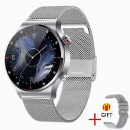 Knobbout 1,28" IPS inch Touchscreen smartwatch- Met de roterende knop wissel je snel tussen schermen- Persoonlijk Wijzerplaatontwerp - Bluetooth bellen en contacten synchronisatie - zilver staal+siliconen horlogeband — thumbnail 1