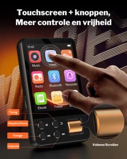 SNJY® MP3 Speler Bluetooth - MP4 Speler - Muziek Speler - 64GB - Touchscreen - Zwart — thumbnail 2