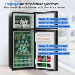 OKWISH Minikoelkast – 92 L Met Vriesvak – 42,5 x 42,5 x 102 cm – RVS En Glas – Zwart – Voor Keuken En Kantoor — thumbnail 2