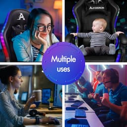 Gamestoel, 12 RGB LED-kleurenafstandsbediening, armleuningen met schuifrail, intrekbare voetsteun, 8-punt massage verstelbaar kussen — thumbnail 3