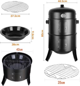NaevaMi Houtskool grill - 3-in-1 bbq - Ø41 cm - bbq Houtskool - Briketten - Houtskoolbarbecues - Met deksel en Thermometer - Incl Geïntegreerde waterbak - Multifunctionele Houtskoolgrill - Smoker - Zwart — thumbnail 2