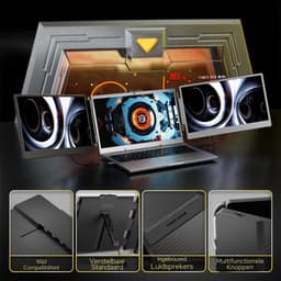 Quvo® Professionele Portable Monitor Pro 2024 - Full HD - 13” / 17.3” Tri-Screen - Inclusief Beschermhoes en Kabels - Krachtige Laptop Scherm Uitbreider - Zwart - 36cm x 21cm x 4cm — thumbnail 2