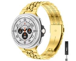 Stravo 7-rij schakels metalen bandje – Geschikt voor Samsung Galaxy Watch 8 40mm / Samsung Galaxy Watch 8 44mm / Galaxy Watch 8 Classic 46mm – Premium RVS horlogeband voor Samsung smartwatches – inclusief inkortset (Goud)