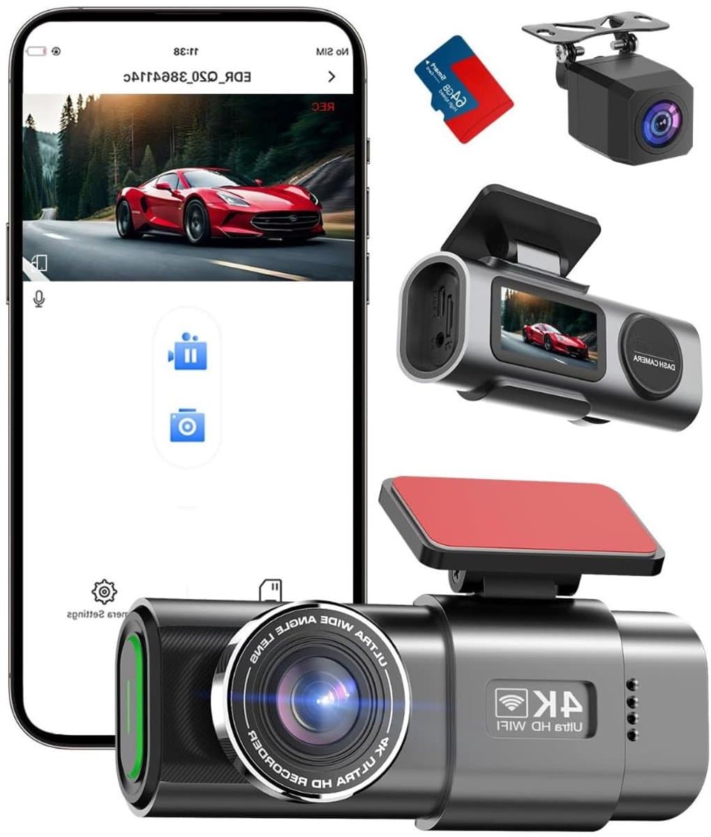 Quvo® Selevie Dual Dashcam - Dashcam Voor Auto 4K + 1080p - Voor en Achter Camera – Zwart - 8cm x 7cm x 4cm — afbeelding 1
