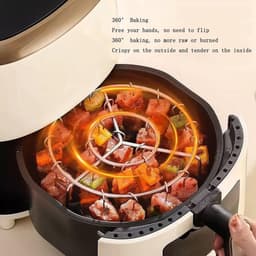 Ronde Airfryer Grill Met 24 Rvs Stokjes Voedselveilig Verticaal Spietsrek Voor Airfryers En Ovens Draagbaar Huishoudelijk Grillrek — thumbnail 3