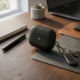 Luxe geribd hoesje voor oordopjes – Vertical Stripe design met sleutelhaak, geschikt voor AirPods 4 (Zwart) — thumbnail 5