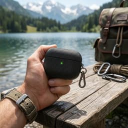 Luxe geribd hoesje voor oordopjes – Vertical Stripe design met sleutelhaak, geschikt voor AirPods 4 (Zwart) — thumbnail 4