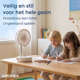Aironex Opvouwbare Draagbare Ventilator – Stille Tafelventilator & Staande Ventilator – USB Oplaadbaar en Draadloos met LED-licht – Compacte Mini Ventilator voor Bureau, Slaapkamer, Thuis, Kantoor & Camping - Ventilatoren — thumbnail 3