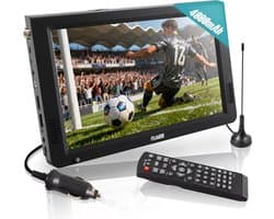 Draagbare Mini TV - Kleine Televisie Monitor - Onderweg Entertainment - Ingebouwde Batterij - 10 Inch Scherm - Zwart
