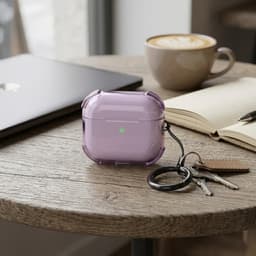 Paars transparant hoesje voor oordopjes met sleutelring – schokbestendige beschermhoes geschikt voor AirPods 4 — thumbnail 3