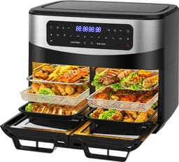 Dewelling XXL 12L Airfryer KDFO-5511DTW – 2600W Multifunctionele Heteluchtfriteuse met Dubbele Zone Onafhankelijk Koken - Verwijderbare Tussenwand - Dubbel Gelijktijdig Koken - Met Kijkvenster - 10 Vooraf ingestelde Menu's - 50–200°C — thumbnail 1