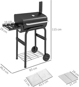 Houtskoolgrill Smoker BBQ-Grill, 1 Plank, inclusief Thermometer, 83 x 46,5 x 115 cm, Zwart — thumbnail 2