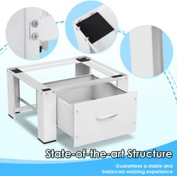 Wasmachine opbouwmeubel met lade - 32.5 cm hoog - Wasmachine Verhoger - Wasmachine Sokkel - Wit — thumbnail 3