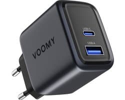 Voomy USB C Adapter 35W - Oplader - Snellader - USB C Lader - Universeel - 1 USB-C & 1 USB-A Poort - Geschikt voor Laptop, telefoon, tablets en meer - Space Grey