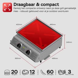 TurboTronic TT-BBQ6 Tafelgrill – Draagbare Tafelmodel Gasgrill - 2 Branders - RVS Bakoppervlak | Tuin Grill - Outdoor & Camping — thumbnail 5