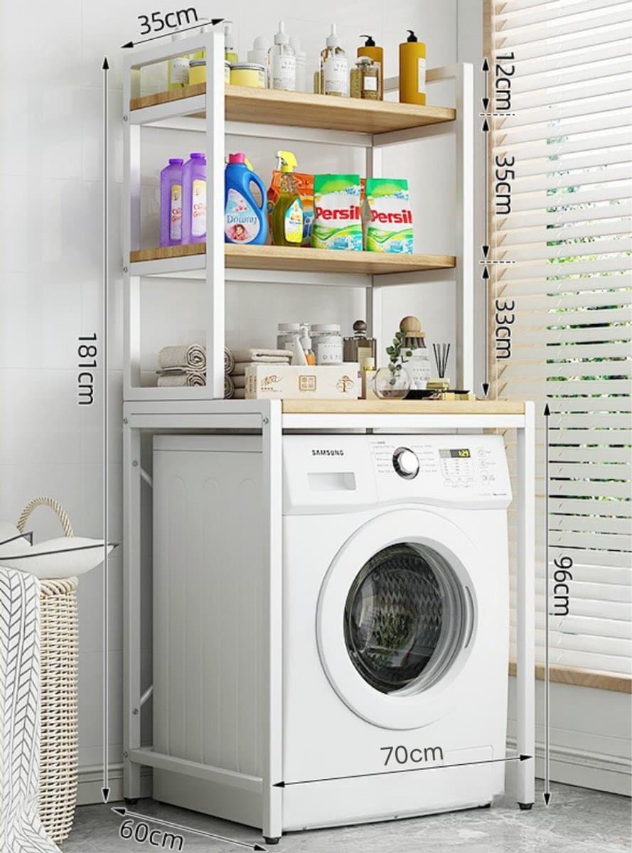 Livista® Wasmachine Kast - 3-Laags Opslagrek - Ruimtebesparende Wasruimte Organizer - 181x60x70 CM - Wit — afbeelding 1