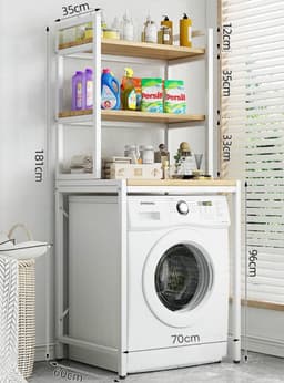 Livista® Wasmachine Kast - 3-Laags Opslagrek - Ruimtebesparende Wasruimte Organizer - 181x60x70 CM - Wit — thumbnail 1
