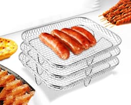 Airfryer rek-Airfryermand-stapelbaar roestvrijstalen airfryermandje-3-laags koelrekken voor oven-rechthoekige- Airfryer-accessoires (19 cm L x 13,5 cm H x 9,4 cm H)-3-pack — thumbnail 5