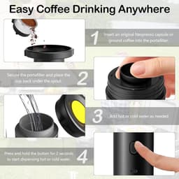 Draagbare elektrische espressomachine - Mini reiscamper - Geschikt voor gemalen koffie / capsules - Kampeer- en wandelkantoor - Oplaadbaar - Zwart — thumbnail 3