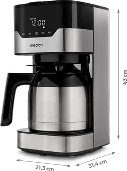 MEDION koffiezetapparaat met thermoskan en timer (filterapparaat, 8 kopjes, 1,2 liter, 900 watt, 3 standen, warmhoudfunctie, timer, anti-druppel, display, MD18458) roestvrij staal — thumbnail 4