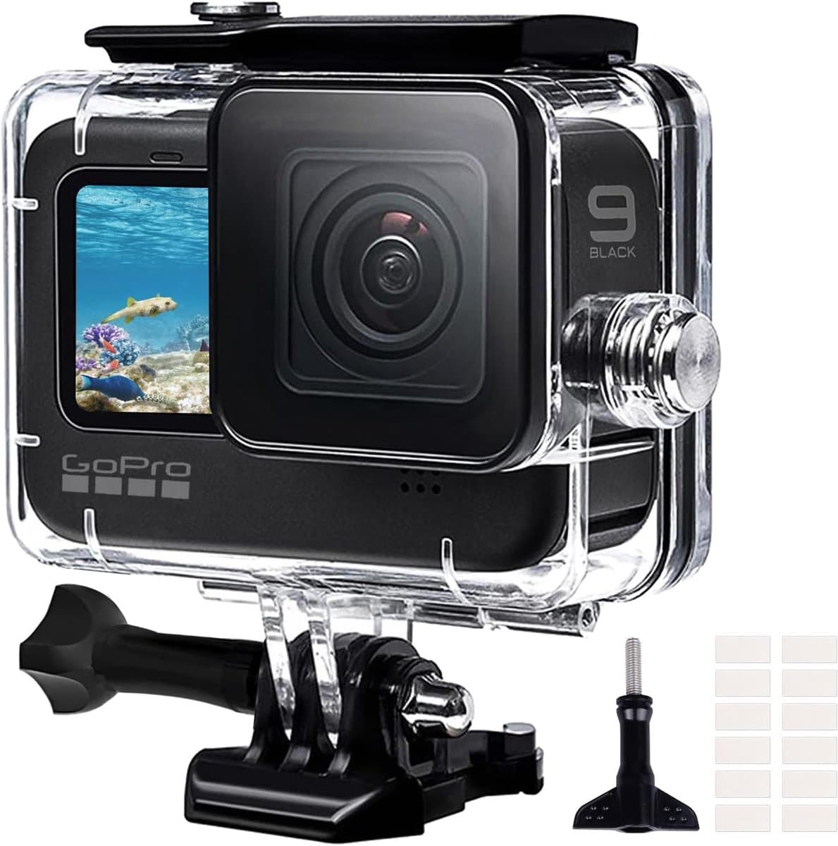 Geschikt voor Waterdichte behuizing GoPro Hero 13/12/11/10/9 zwart, 60M duikbeschermende behuizing Geschikt voor GoPro 13/12/11/10/9 actioncamera, waterdichte beschermhoes met snelkoppeling — afbeelding 1