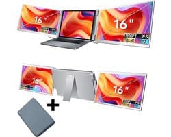 Stemap® Flex Portable Monitor Triple 16'' - Full HD 1920X1200P - Geschikt Voor 12” / 18.5” Tri-Screen - Laptop Scherm Uitbreider - Inclusief Beschermhoes en Kabels - 2 Jaar Garantie