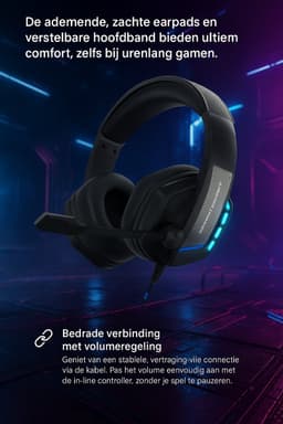 Gaming Headset Geschikt voor Playstation 4, 5, PS4, PS5, Xbox One, Xbox Series & PC – 360° Stereo Surround – RGB – Noise Canceling – Soft Earpads – Over-the-Ear – Bedraad – Met In-Line Volumeregeling — thumbnail 2