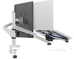 DrPhone FlexMount – 2 In 1 Bureaustandaard Voor Laptop en Monitor – Monitoren Van 10"–32" – Laptops van 10"–15" – 360° Roteerbaar – VESA 100x200 / 200x100 / 200x200MM