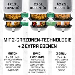 GOURMETmaxx FryUp Verticale heteluchtfriteuse met dubbele kamer, verticale airfryer, inklapbaar touchscreen, 32% ruimtebesparend, inhoud 10 liter, heteluchtfriteuse, 2 kamers — thumbnail 5