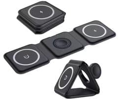 3-in-1 Draadloze Oplader – Inklapbaar Oplaadstation voor iPhone, Samsung, Apple Watch & AirPods – Qi-Certificeerd – Snelladen