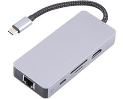 9-in-1 USB-C Docking Station Hub - USB 3.0 + 100W PD + 4K HDMI + Ethernet + SD/TF Kaartlezer - Aluminium Type-C Hub voor Laptop, MacBook en Tablet - gijrs