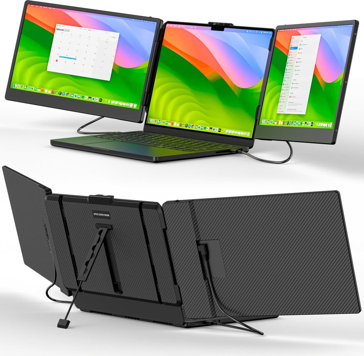 Portable Monitor 14 Inch Tri Screen - Gratis Reistas - Laptop scherm extender - Draagbare monitor - 14 inch monitor - Extra scherm laptop - Draagbare monitor voor laptop - tri screen monitor - portable beeldscherm - USB Monitor — afbeelding 1