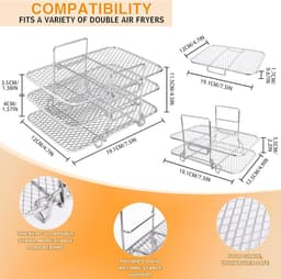 Geschikt voor Airfryer-rekken- Airfryer-accessoires 3 rekken- Airfryer-rek met dubbele mand 304 roestvrij staal keukenaccessoires voor airfryer- geschikt voor airfryers met dubbele mand (19-3 * 12-3 * 11-5 cm) — thumbnail 4