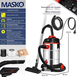 RFWR® Industriële stofzuiger 1800 watt met blaasfunctie en stopcontact voor nat en droog zuigen — thumbnail 3