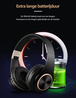 Gloovon® - Draadloze Koptelefoon - Bluetooth 5.0 - Intrekbaar en Opvouwbaar - Koptelefoon met Microfoon - Zwart — thumbnail 4