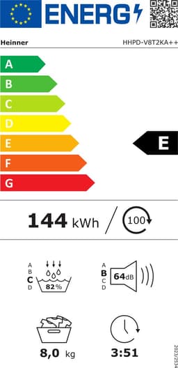 Heinner HHPD-V8T2KA++ Warmtepompdroger – 8 kg – 15 Programma’s – Digitaal Display – PureBeam+ Trommelverlichting – Omkeerbare Deur – Wit – 5 Jaar Garantie — thumbnail 2