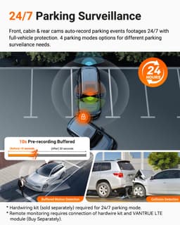 Vantrue N4 Pro S 4K 3-kanaals dashcam met Triple STARVIS 2, 4K+1080P+2.5K voor-, binnen- en achtercamera, HDR IR-nachtzicht, spraakbediening, parkeermodus, GPS, Wi-Fi, ondersteuning tot 1TB — thumbnail 2