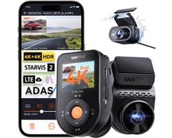 Vantrue S1 Pro Max 4K+4K Dashcam Voor- en Achterkant, Dual 2160P Dashcam met STARVIS 2 HDR PlatePix™ Nachtzicht, 5GHz WiFi, GPS-snelheid, 24/7 Parkeermodus, ADAS/BSD, Optionele LTE, Ondersteunt tot 1TB Max