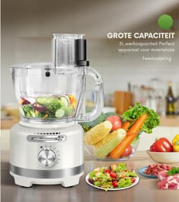10-In-1 Elektrische Keukenmachine 1000 W Met Glazen Mixer Van 1 5 L En Kom Van 3 Liter Voor Snijden Hakken Raspen Mixen Pureren En Deeg 6 Voorinstellingen Voor Thuisgebruik Wit — thumbnail 2