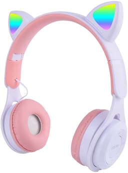 KINSI LED Kattenoren Koptelefoon - Draadloze Bluetooth Headset met Verlichte Oren - Voor Meisjes & Gaming,Wit-roze — thumbnail 1