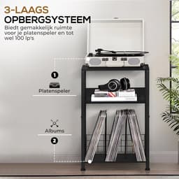 LP Opbergsysteem - Zwart - Tot 100 Platen - Stevig Hout & Metaal - 65 x 40 x 30 cm (H x B x D) - Platenspeler Meubel - Platen Houder - Vinyl Kast / Tafel - Standaard - Platenrek - Platenhouder - Platenkast — thumbnail 2