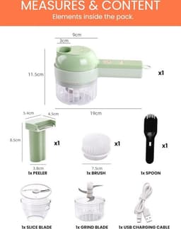 Elektrische Groenteversnipperaar- Knoflook ui- USB Oplaadbaar- Keukenmachine met Reinigingsborstel- 2 Messen- Lepel en Aardappelschiller — thumbnail 5