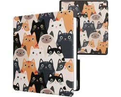 kwmobile e-reader hoesje geschikt voor Amazon Kindle Scribe (2024) hoes - E reader flip case met magnetische sluiting - Ereader cover - Katten design in oranje / zwart / wit