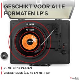 Retro platenspeler met platenkoffer - Audizio RP116BK - Platenspeler Bluetooth - Met speakers - Zwart — thumbnail 4