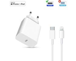 Originele Oplader SC | Snellader - Geschikt voor PD-Delivery - USB-C naar 8 pin connector – 20W (1 meter) - Compatibel met o.a. modellen: 5–14, SE, X, XR, XS, 11, 12, 13, 14 (Pro/Plus) - Wit